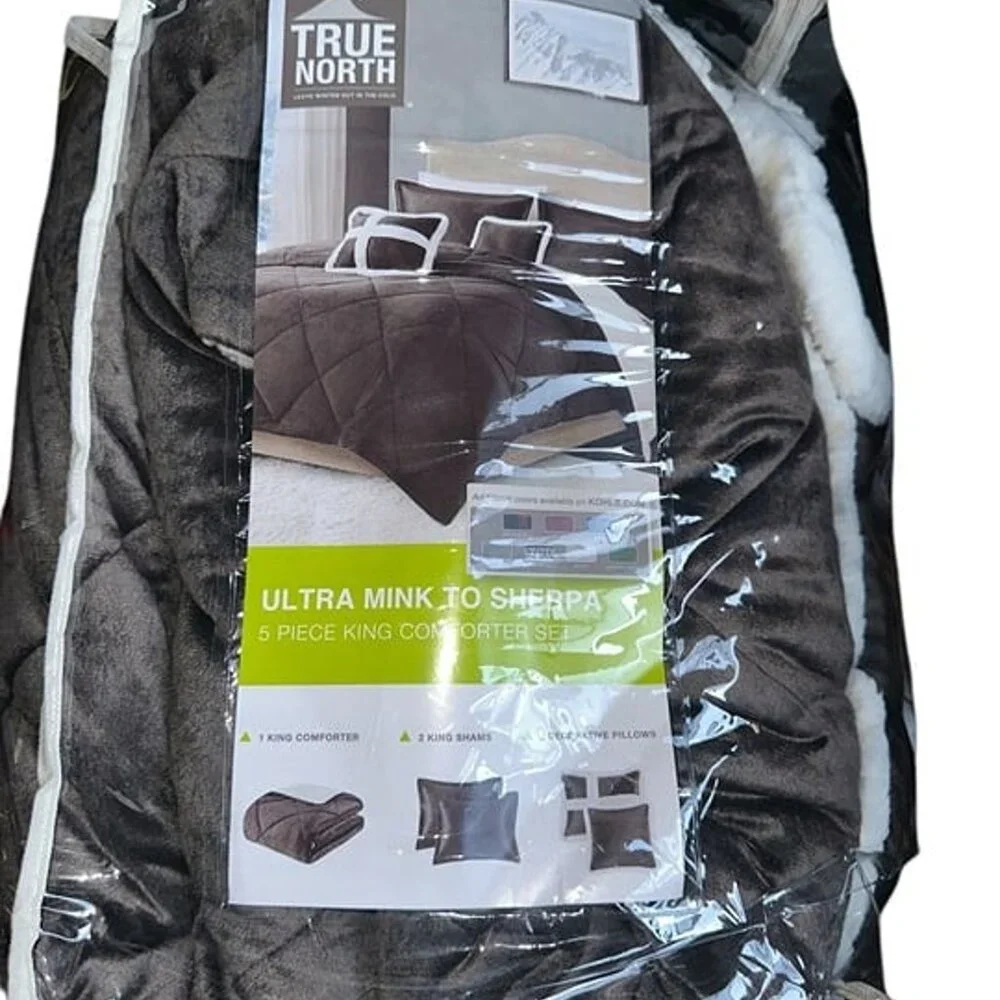 True North Mink to Sherpa Comforter 5 Piece Set Brown, King Size, KL102855 - Picture 2 of 4